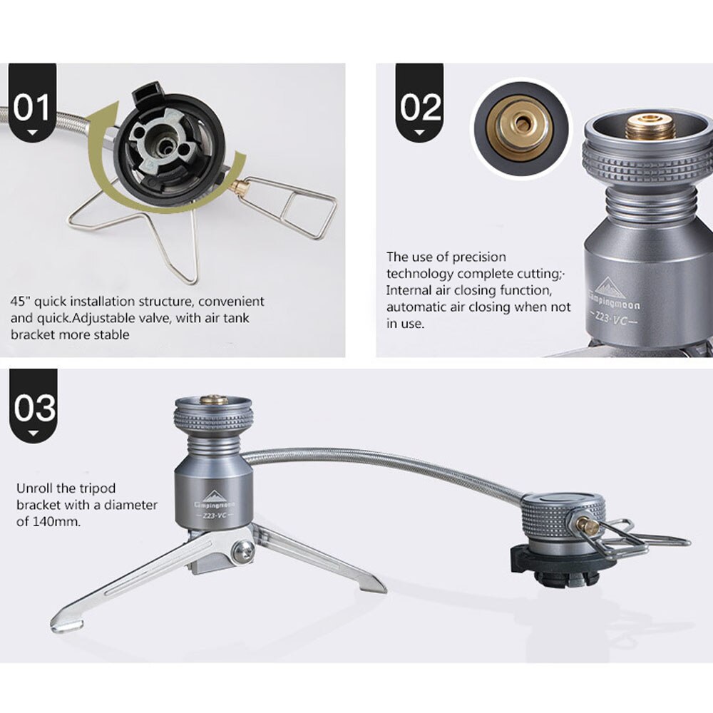 CAMPINGMOON Z23-VC gas da campeggio stufe connettore attrezzatura da campeggio treppiede butane adattatore per scatola metallica bombole di gas