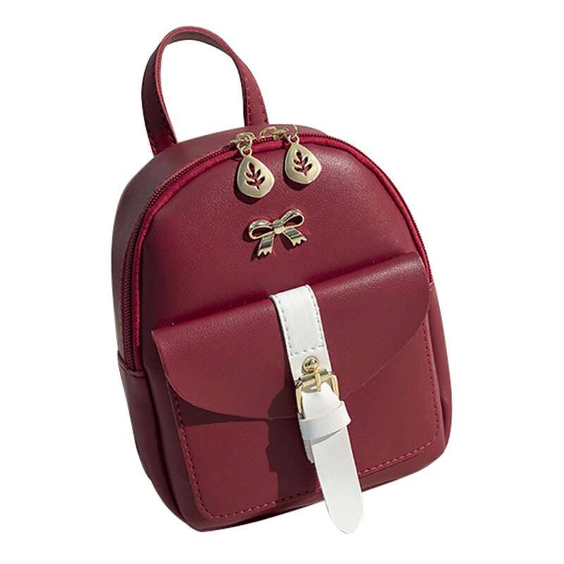 Femmes en cuir sac à dos enfants sac à dos Mini sac à dos femmes mignon lambrissé cartable pour adolescentes petit sac à dos pour voyage: Rouge