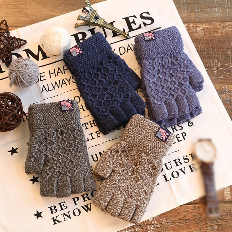 MMStudent Half Finger Winter Frostbite Gloves Casual Unisex Twist Knit Warm Gloves