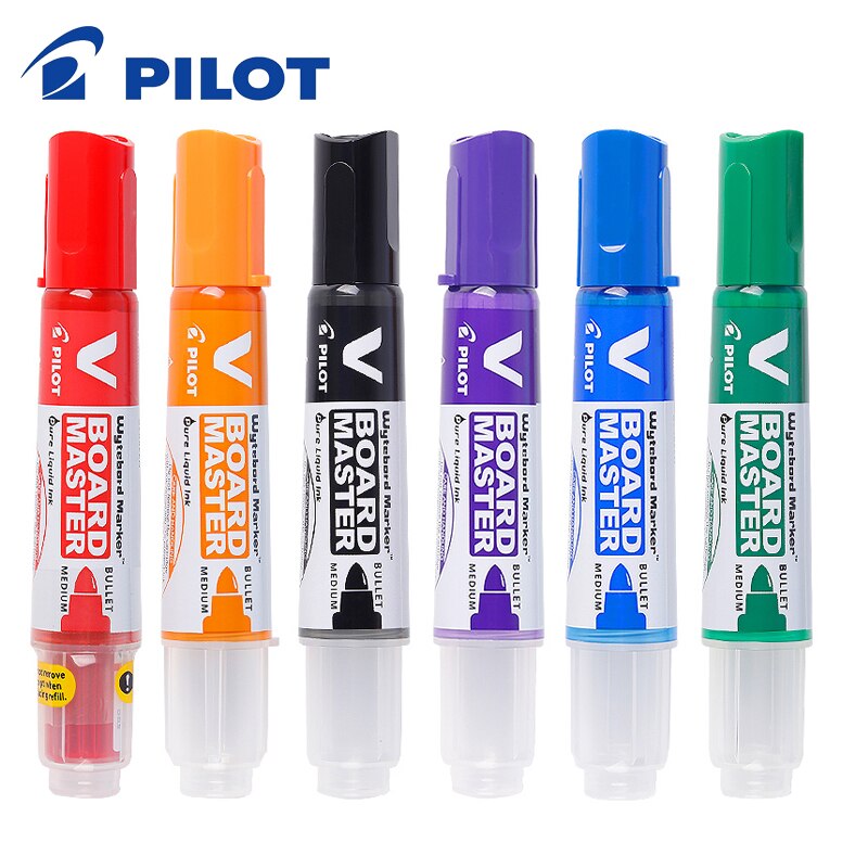 Japan PILOT Whiteboard Pen V Straight Liquid Multi-Capacity Ink Whiteboard Marker WBMAVBM Replaceable Core Office Supplie: 6Mixed Pen messageUS