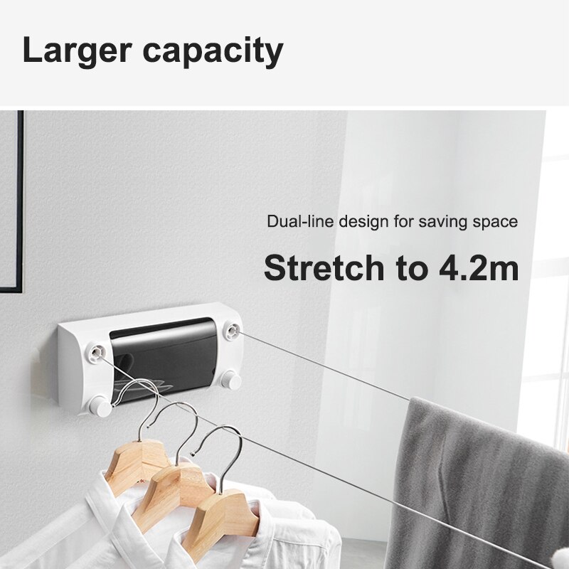 Retractable Clothes Line Double Layer Clothes Hanger Rope Stainless Steel Wall Hanger Cloth Drying Rack Towel Rack Clothesline