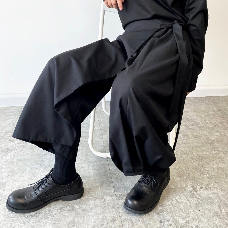 Jupe-culotte style Harajuku pour homme, Streetwear, tendance, ample, décontracté, noir, jambes larges, Kimono