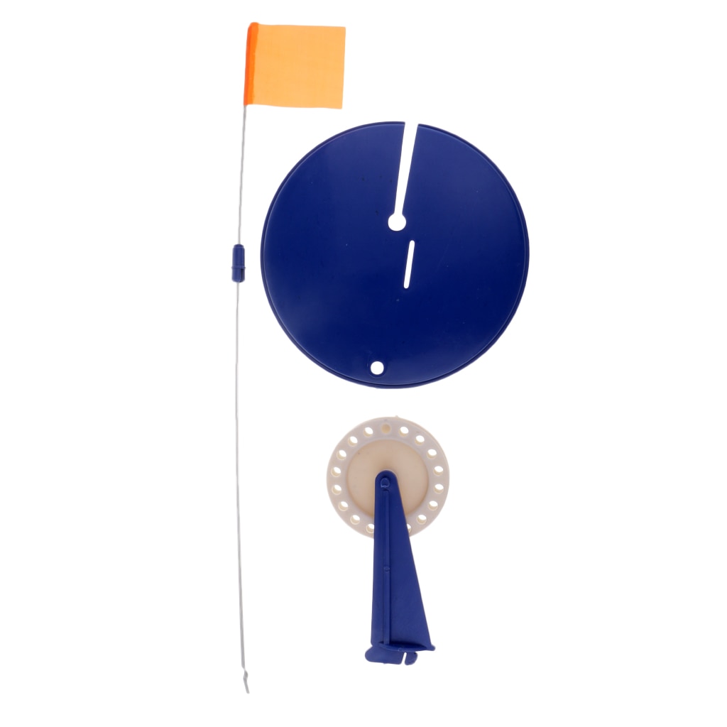 Blue Ice Fishing Rod Pole ABS Hole Cover Ice Fishing Tip-Up with 19.7&#39;&#39; Height Orange Flag Terminal Tackle Winter Fishing