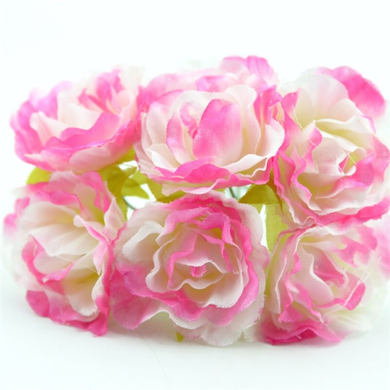 6 stuks van zijde handgemaakte kunstmatige boeket bruiloft decoratie familie tuin thee tafel vaas bloemstuk DIY walnoot decal: Rose red