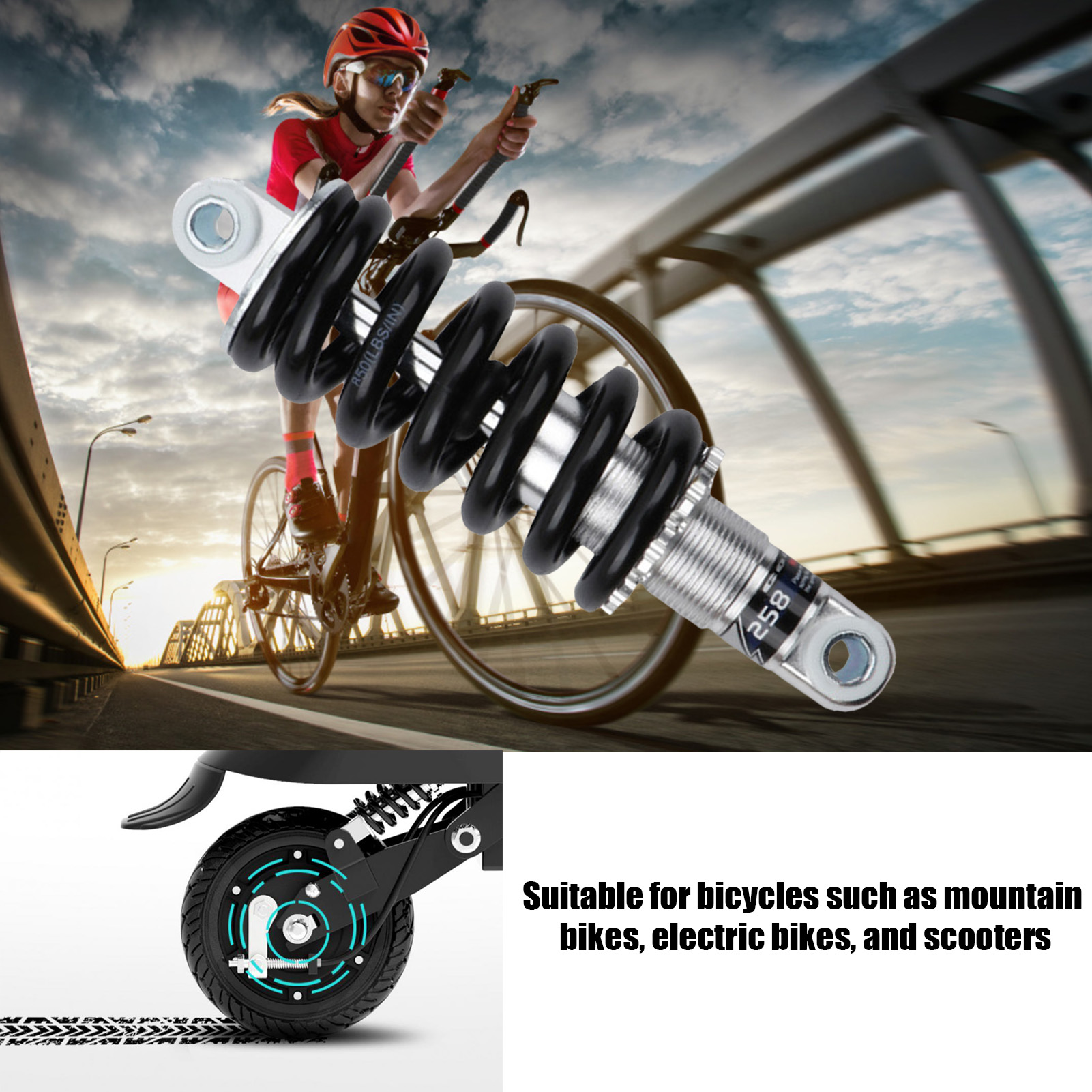 Amortiguadores de resorte KS-258 para bicicleta de montaña, accesorios de alta resistencia para ciclismo