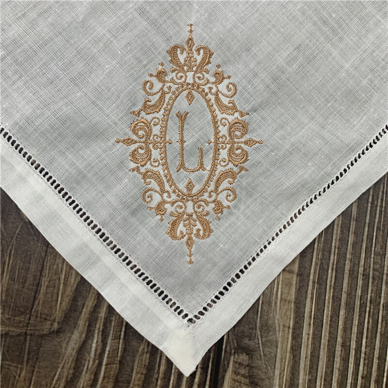 12 Pcs Monogram Zakdoeken Wit Pure Ramee Stof Zakdoeken Hemstitched Grens/Plain Klassieke 13X13-Inch: Letter L orange