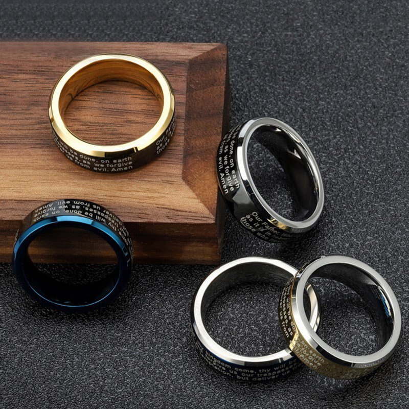 Rvs Cross Ring Alfabet Bijbel Gebed Vinger Ring Mannen Amulet Sieraden Voor Jezus Katholieke Christelijke Gelovigen Dior