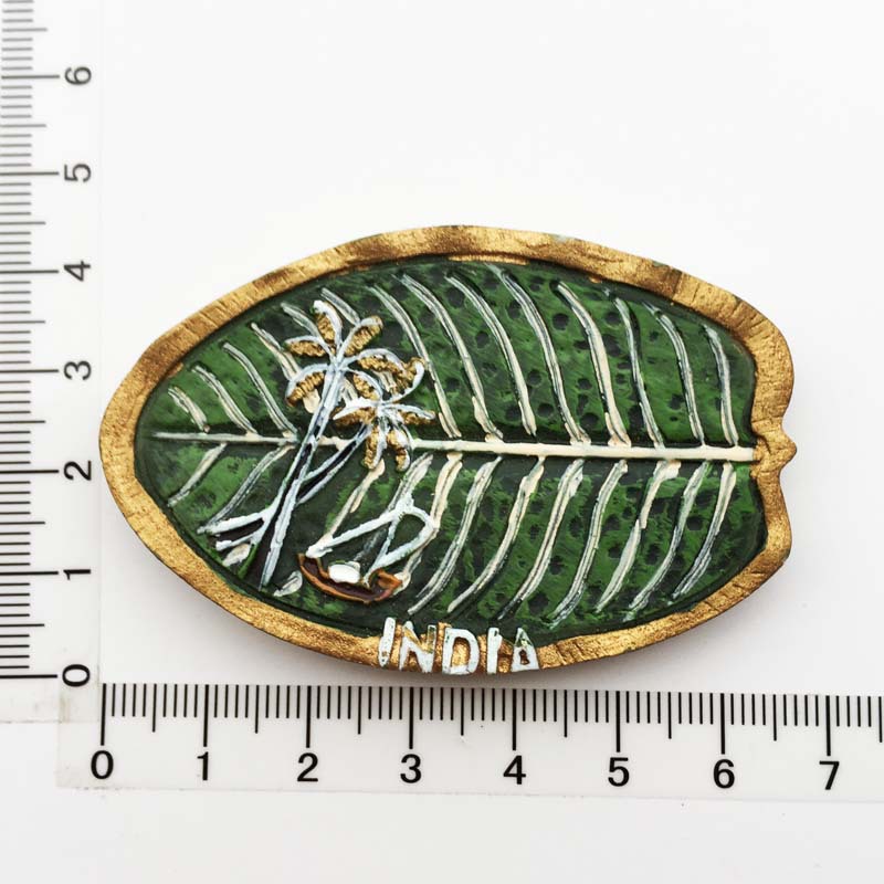 India Travel Souvenir Fridge Magnets Resin Delhi Stupa Taj Mahal Saree Magnetic Refrigerator Stickers Souvenir Crafts: Bay leaf