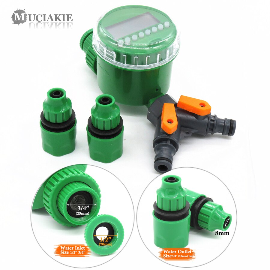 Garden Timer With 1/2/4-Way Hose Splitter Automatic Watering Irrigation Controller Adapter Connect 4/7mm 8/11mm 16mm Hose
