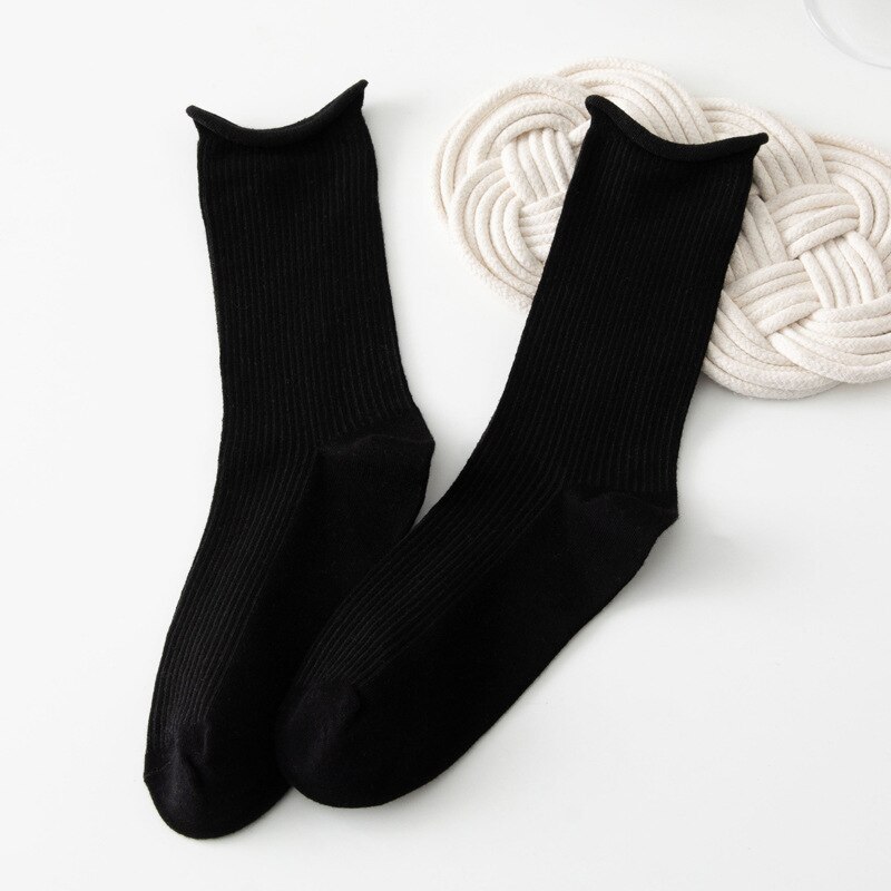 Chaussettes fluorescentes colorées pour femmes, amples, couleur d&#39;hiver, chaudes, confortables, tricotées, chaussettes longues en coton, confortables à rayures: Black