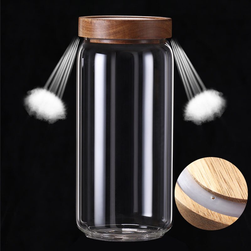 Botella de vidrio transparente para cocina, tapa de madera, tarro de almacenamiento sellado, organizador frascos de almacenamiento multigranos para el hogar
