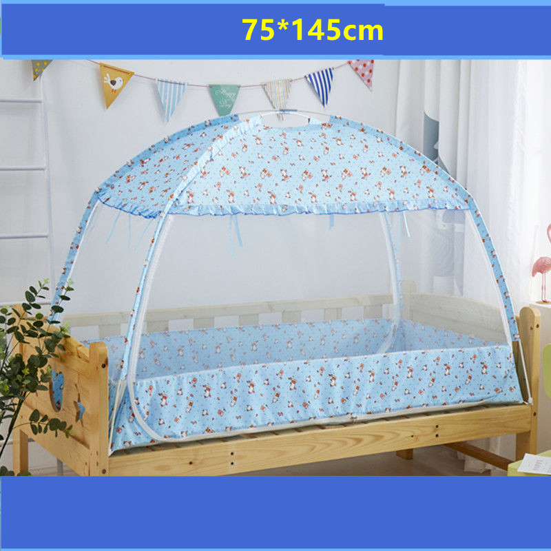 Baby Mosquito Net Portable Infant Crib Tent Folding Mongolian Yurt Mosquito Netting Children Cartoon Canopy Encrypted Mesh: blueMMTX-75x145cm