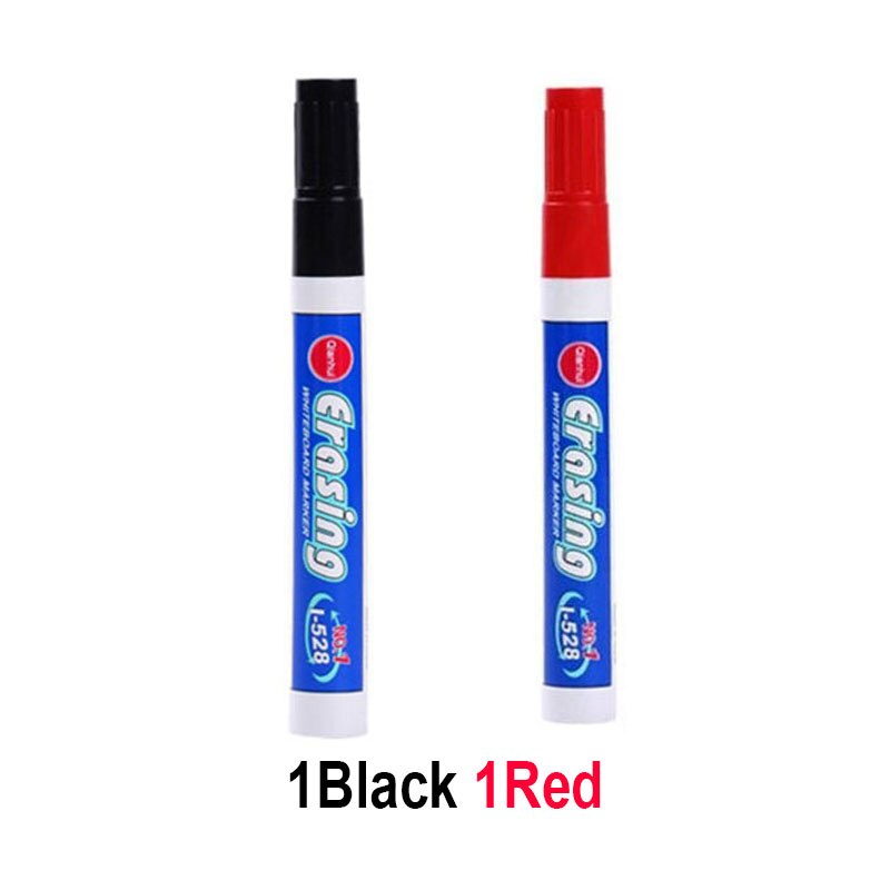 Stylos marqueurs effaçables de grande capacité, 4 couleurs, pour tableau blanc, écriture, fournitures de papeterie scolaires en classe: 1Black 1Red