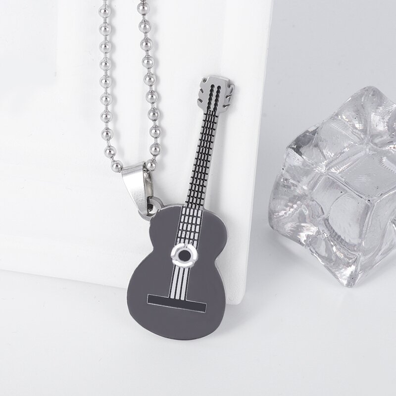 Collar con colgante de guitarra musical de acero inoxidable, accesorios de joyería para músico, hombres y mujeres, Punk, Hip Hop, Rock, instrumentos musicales