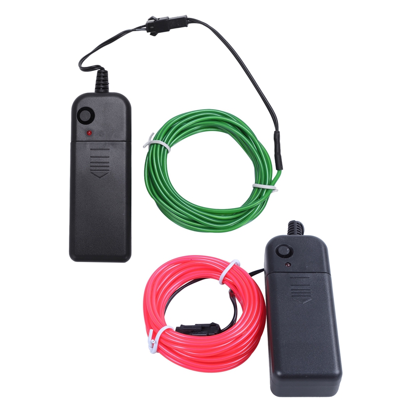 2Pcs Neon Gloeiende Elektroluminescerende Wire (El Wire) met Battery Pack Controller 3Meter (Groen & Roze)