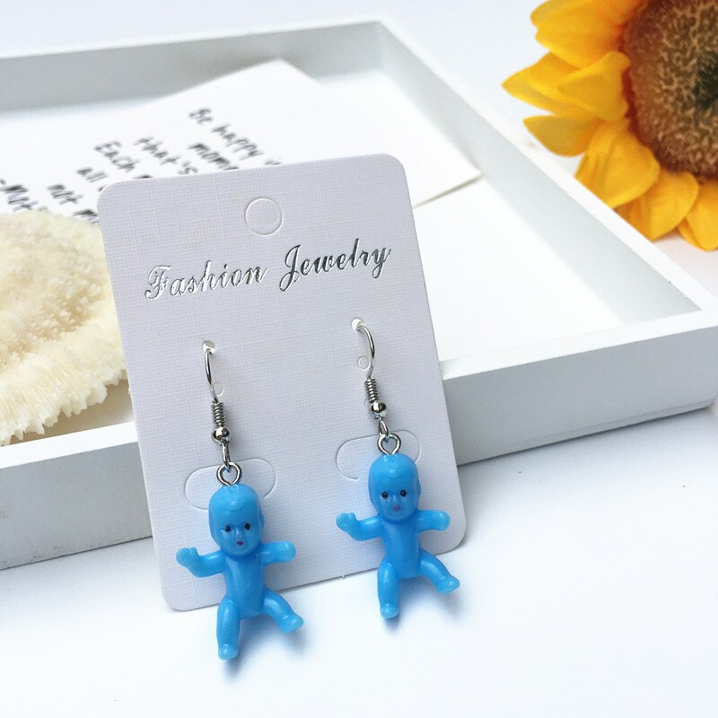 4 # Unieke Cool Brandende Haar Oorbellen Voor Vrouwen Meisjes Retro Nostalgische Lelijke Schattige Pop Oorbellen Punk Overdreven Creatieve Sieraden: Blue 1