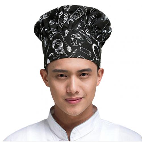 Adjustable Chef Hat Men Women Catering Cooking Cap Kitchen Elastic Pleated Work Cap Kitchen Cooker Hat Chef Hat: Knife Fork Pattern