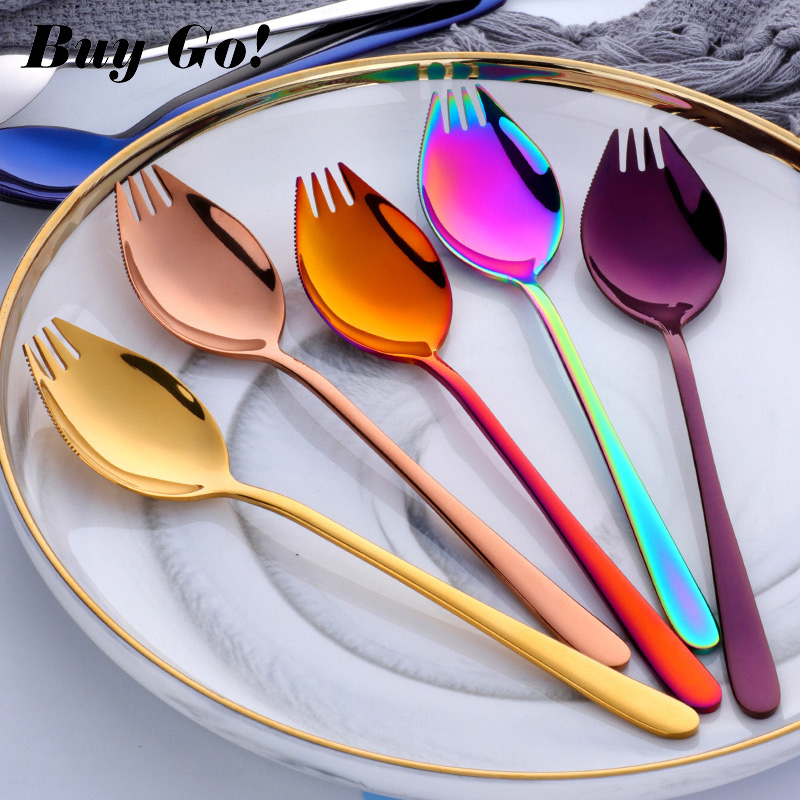 1PCS 3 EM Sporks 1 Design Criativo Ferramentas de Cozinha Utensílios de mesa de Aço Inoxidável Garfo de Sobremesa Colher Utensílios de Frutas Salada de Macarrão