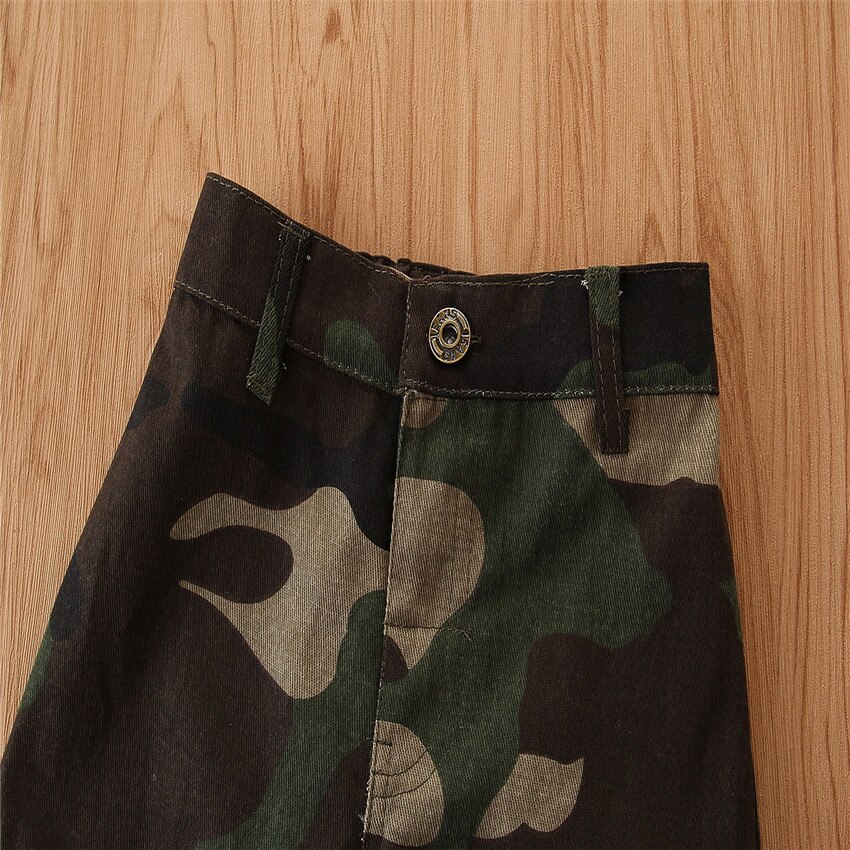Ensemble de vêtements pour bébé fille en coton russe, t-shirt à épaules dénudées + pantalon camouflage, ensemble de 2 pièces pour bébé