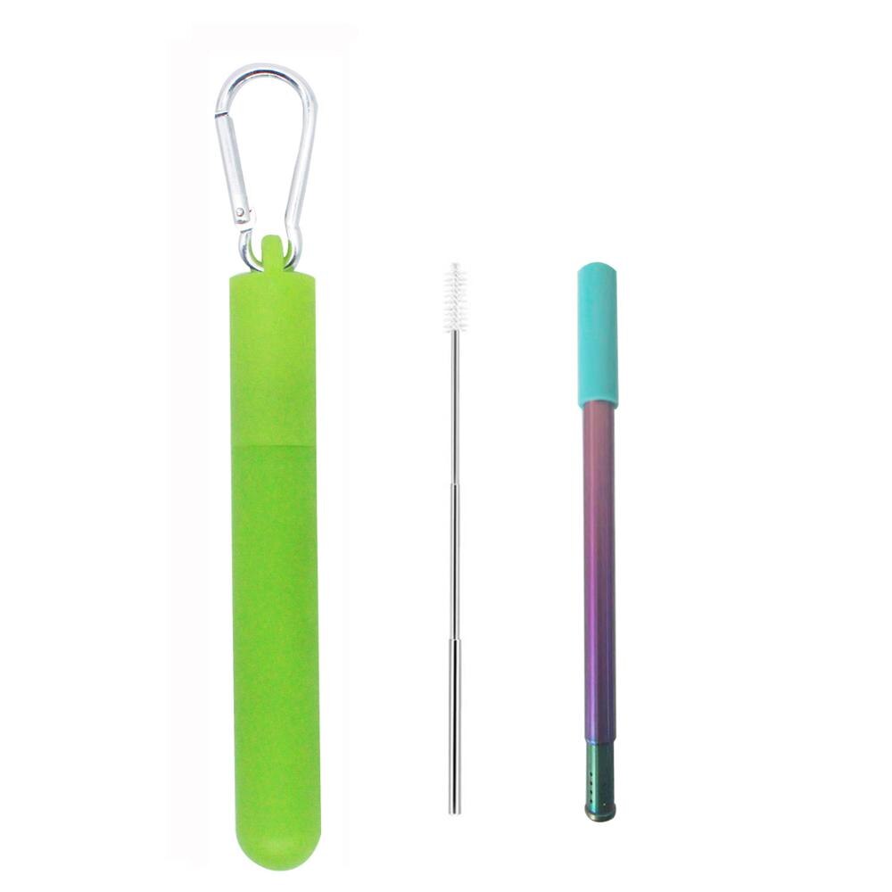 Paille à deux sections réutilisable, avec trou de filtre et brosse à paille rétractable pour le thé, etc.: Green