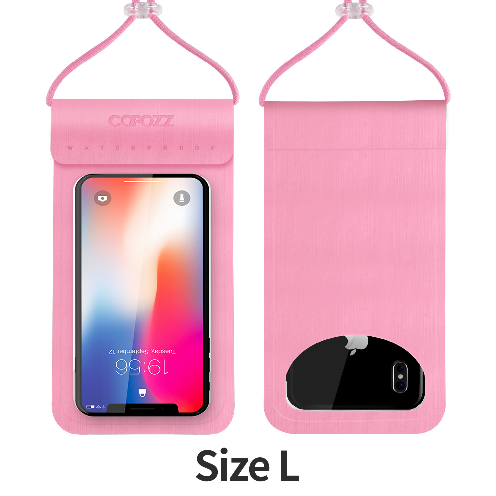 Copozz vandtæt telefontaske til iphone x /8/7/6s plus/samsung  s7 svømning snorkling ski dykning undervands mobiltasker etui: L størrelse lyserød