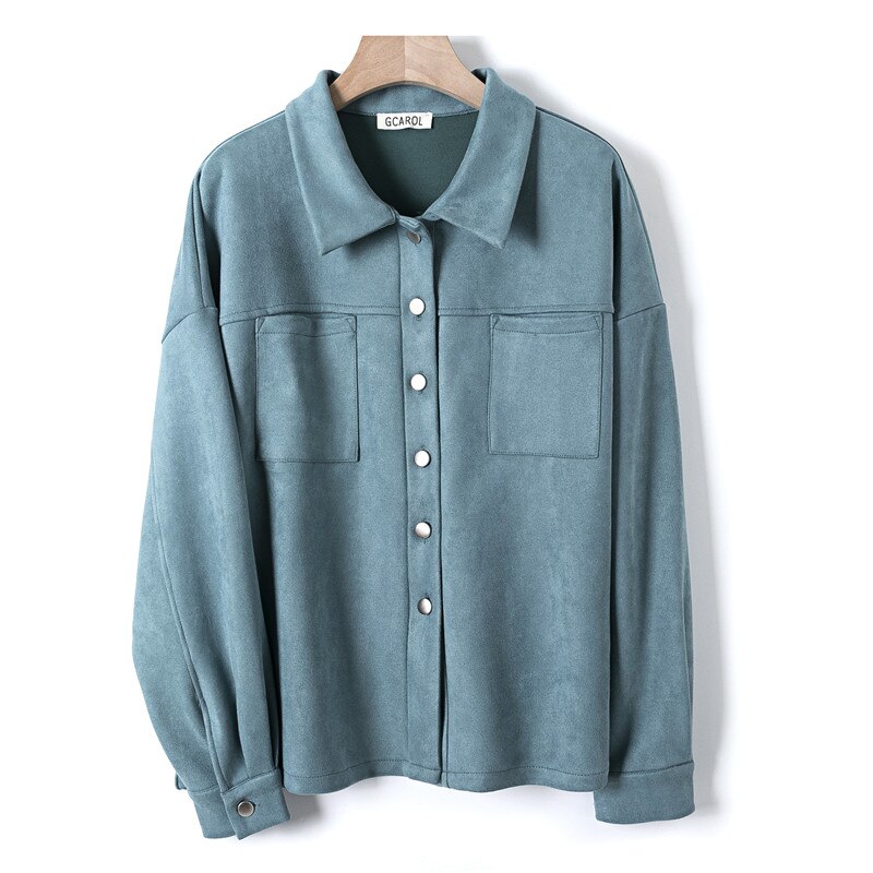 GCAROL-Chaqueta de terciopelo con cuello vuelto para mujer, abrigo grueso de un solo pecho con hombro caído, oversize, para otoño e invierno,