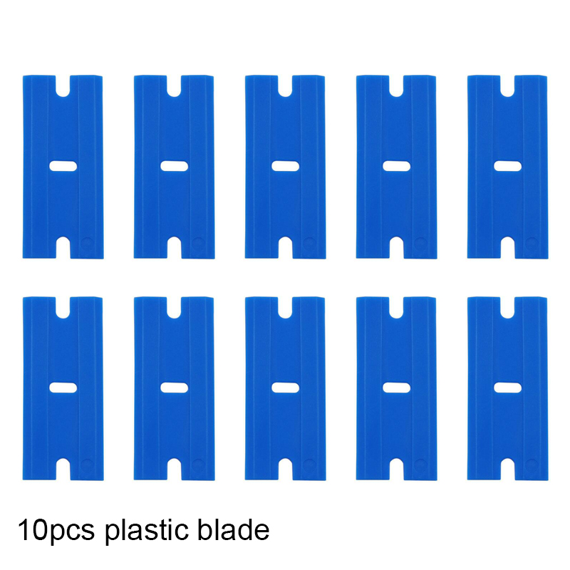 Lames de rasoir en plastique/métal, grattoir de nettoyage de vitres, emballage en Fiber de carbone, autocollant d'enveloppe de voiture en vinyle, outil de retrait de raclette 10 pièces: Bleu
