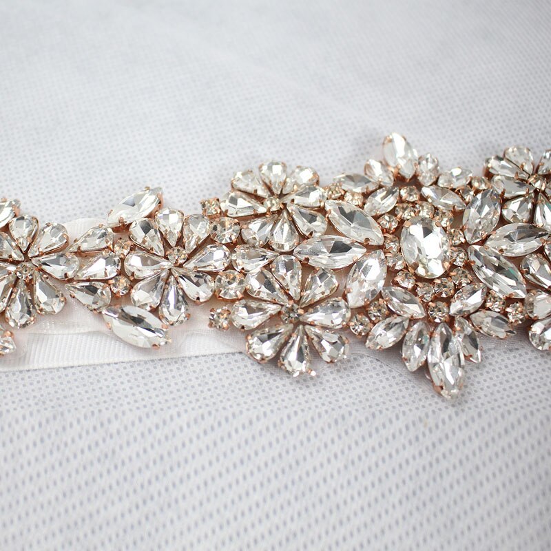 Slbridal Rose Gold Crystal Wedding Riem Satijn Strass Avond Prom Dress Riem Bruids Lint Sash Vrouwen Bruiloft Accessoires