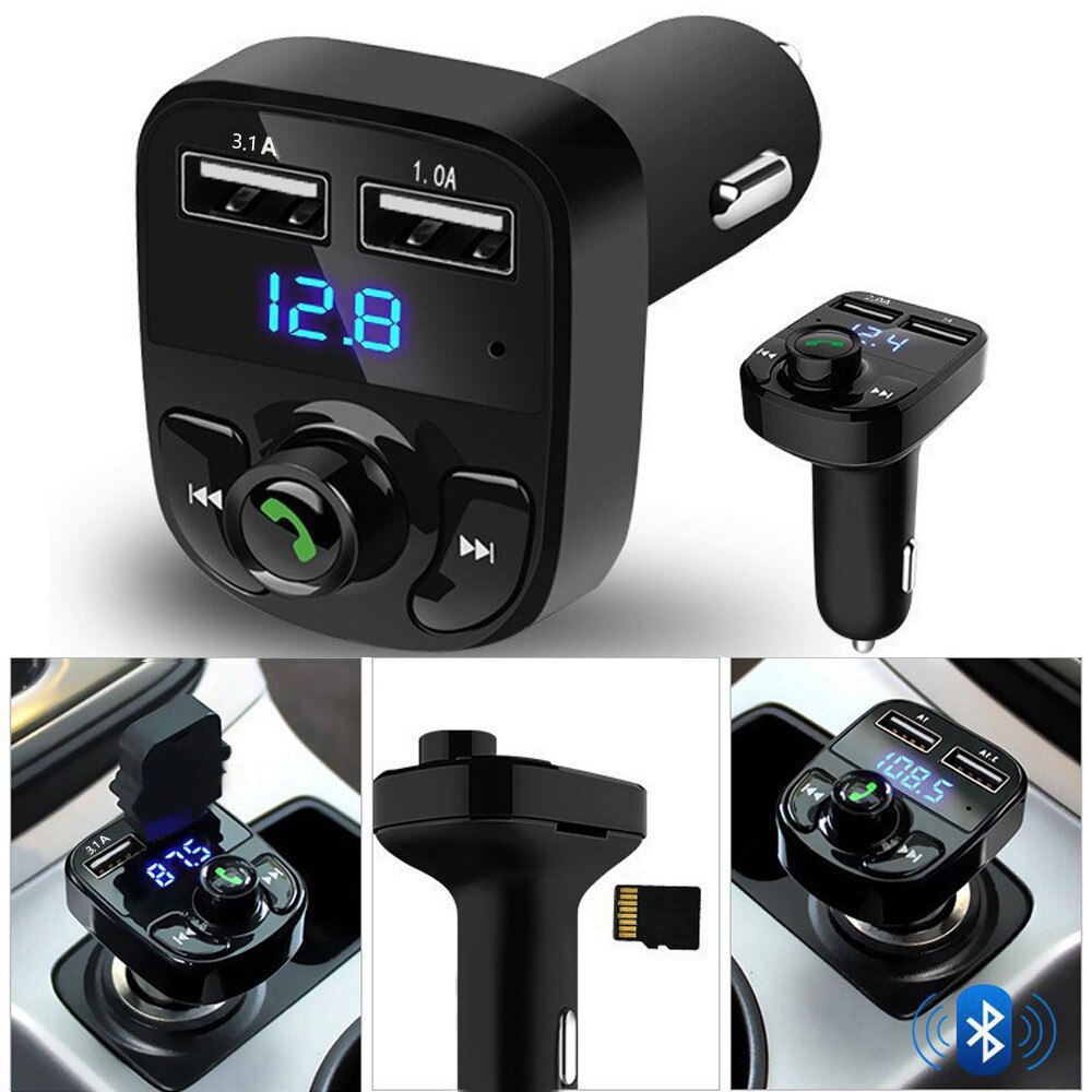 Auto-fm-transmitter mit bluetooth 5.0,  mp3- player-modulator, adapter, batteriespannung, tf-karte, freisprecheinrichtung, dual-usb, smart-chip #y3