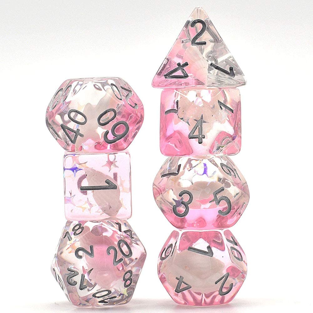 7Pcs/Set Conch DND Dice D&D Dice D4 D6 D8 D10 D% D12 D20 Polyhedral Games Dice Set for Table Games MTG RPG: Pink