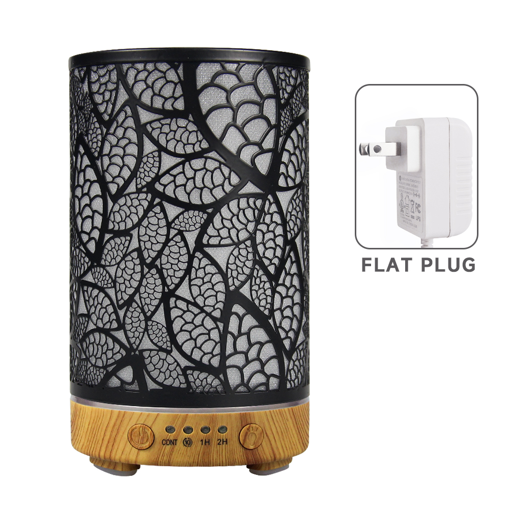 100 ml Diffusor für ätherische Öle, hohles Blatt, Ultraschall-Luftbefeuchter, Heimduft-Aroma-Diffusor mit 7 LED-Farbwechsellicht: Lila