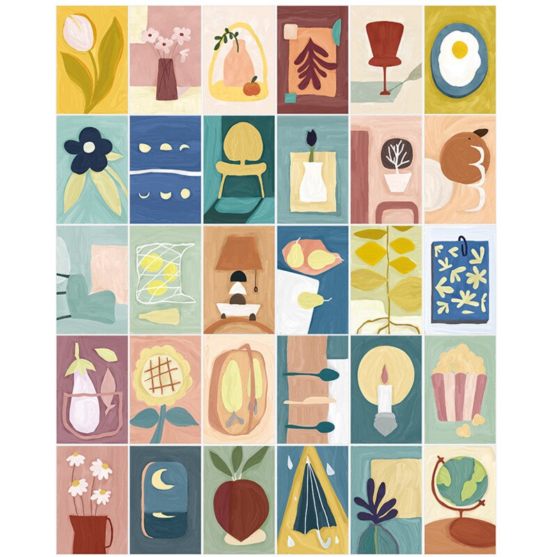 30pcs Box Paper Postcard Writable Kid's Painting Warm Art Museum Notes Journal Scrapbook Greeting Card Cute Decoration: Default Title