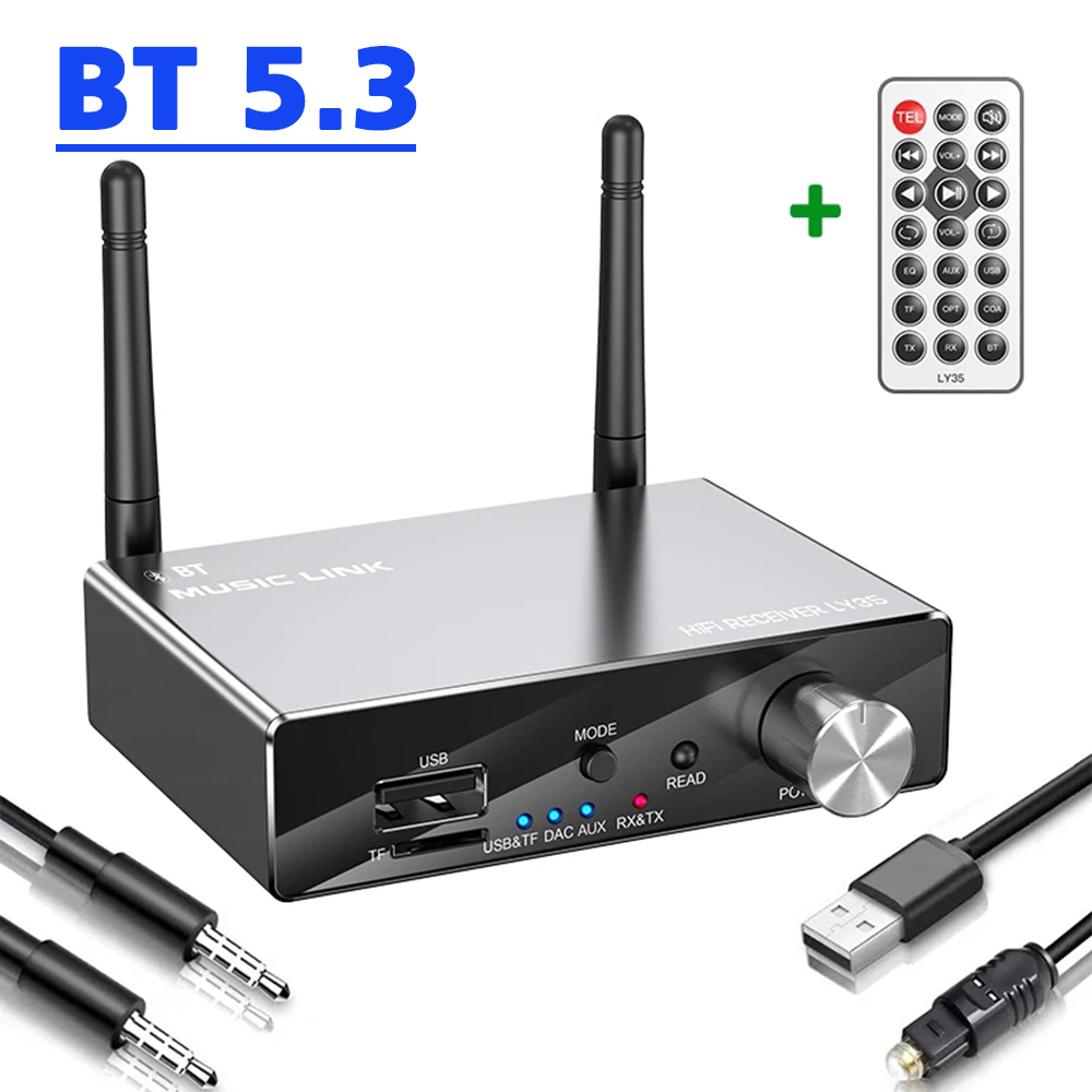 LY35 Bluetooth 5.3 Transmitter Receiver Stereo AUX 3.5mm Wireless Music Audio Adapter Remote Control DAC Audio Converter