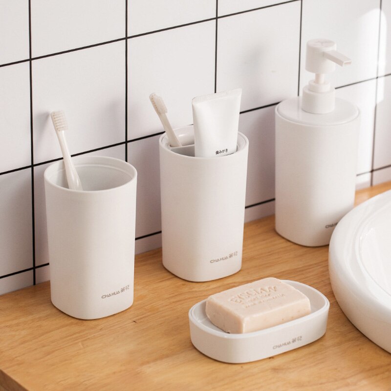 BAISPO 5 stks/set Badkamer Accessoires Sets Thuis Plastic Sets Tandenborstelhouder/Zeepdispenser/Tumbler/Zeepbakje/ toiletborstel