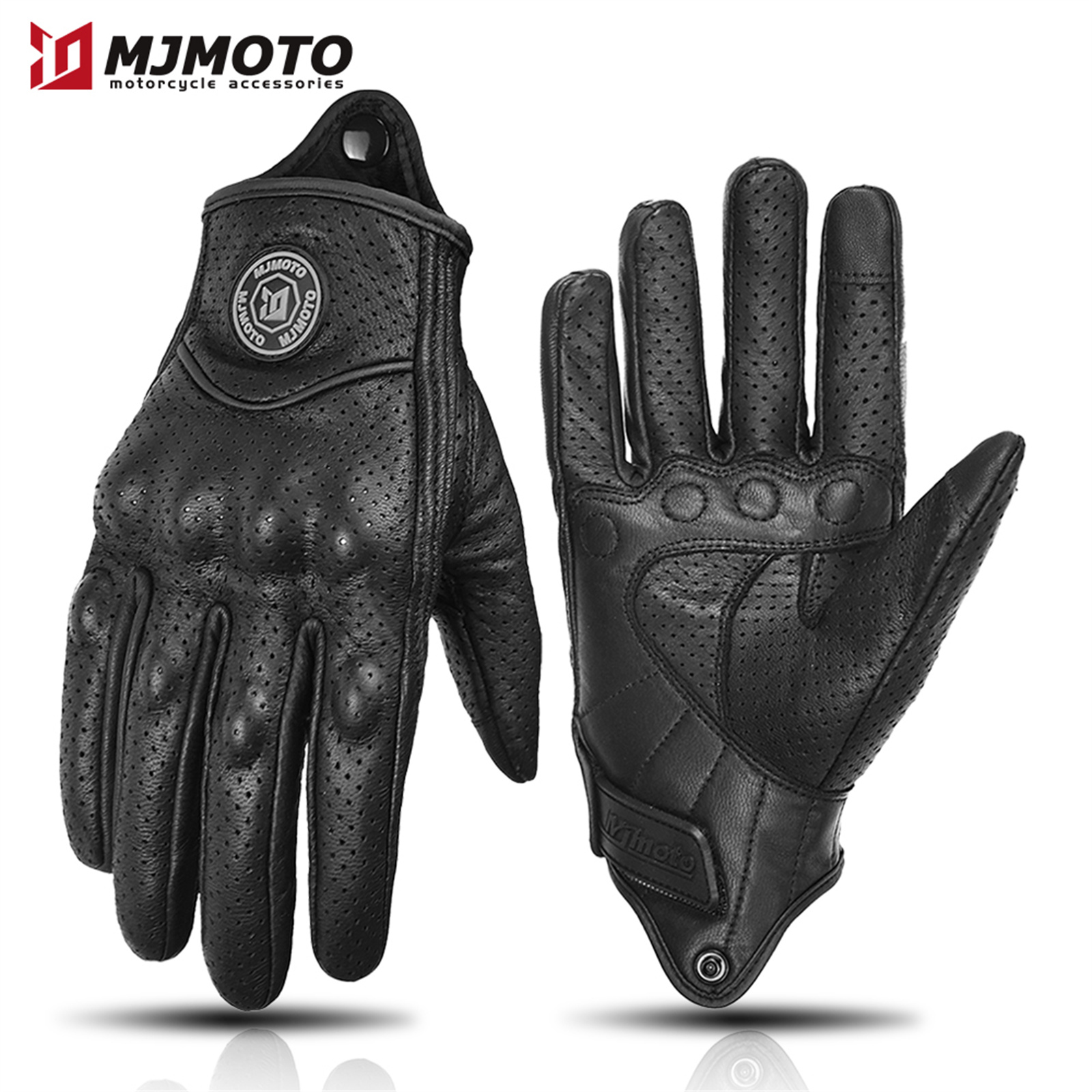 Klassische retro Leder Motorrad Handschuhe Sommer Tragen-Beständig Anti-Unterhose Männer Frauen Mountainbike Moto Radfahrer Fahrrad Zubehör: Schwarz / M