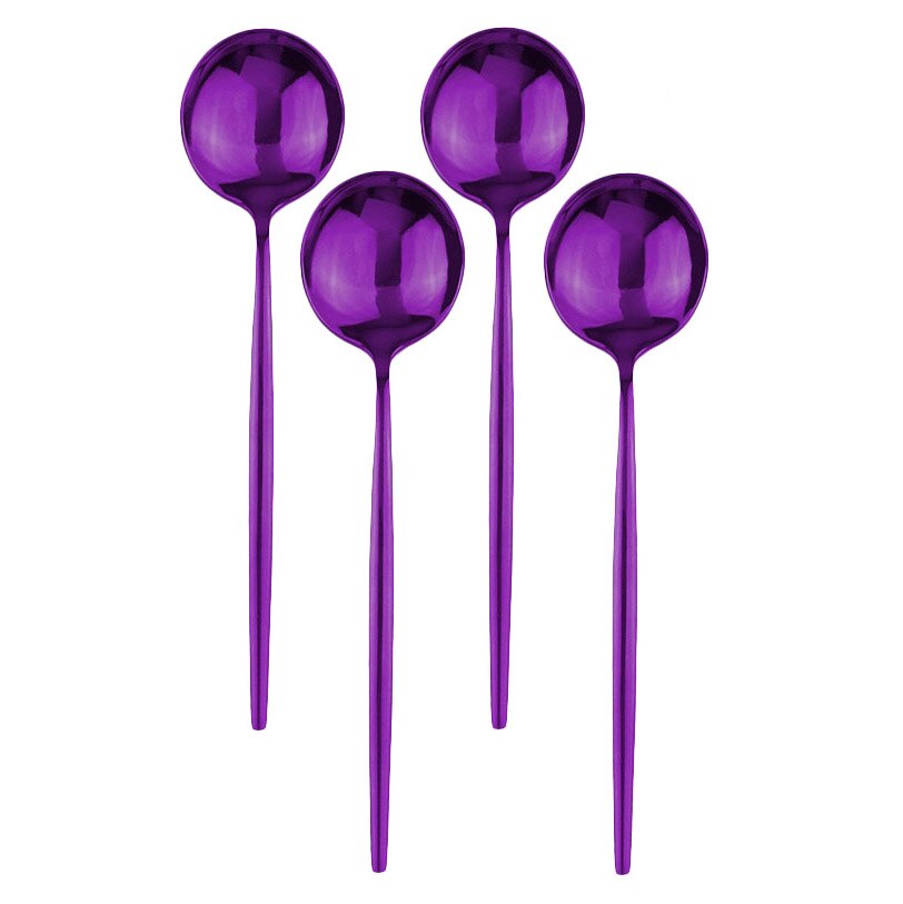 4Pcs Rosa Gold Geschirr Besteck Dessert Löffel Set Lange Griff Spiegel Löffel Besteck Küche Zubehör 304 Edelstahl: Purple