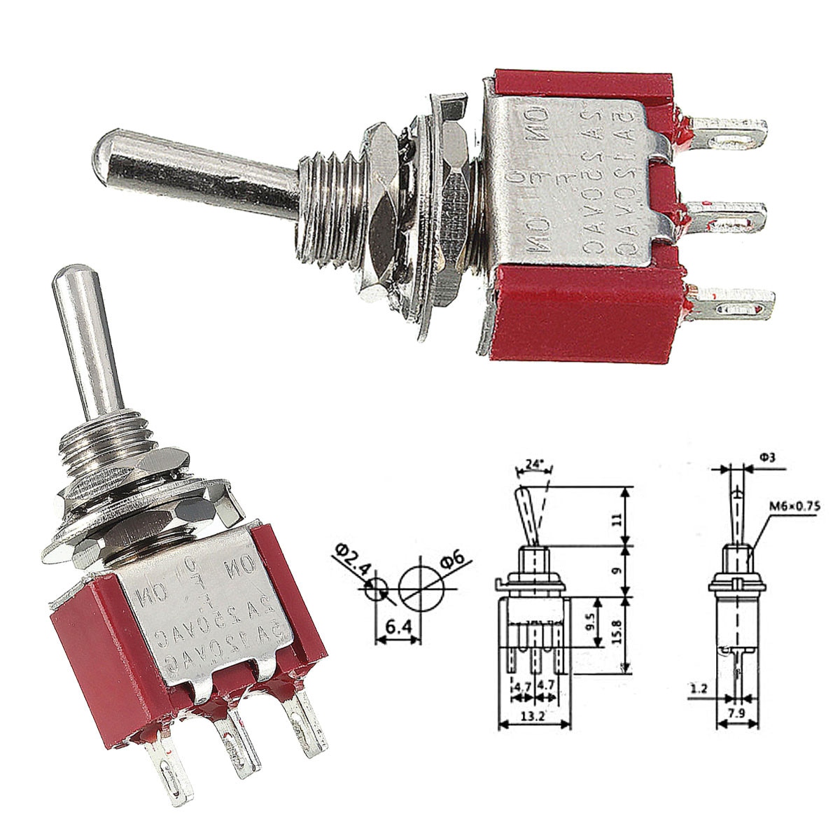 1pcs Toggle Switch MTS-123 6 Pin SPDT ON/OFF/ON 3 Position Momentary Latching Toggle Switch 5A 120VAC