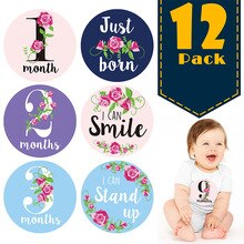 12 pièces bébé mensuel photographie autocollants dessin animé fleur -né bébé photographie étape 1-12 mois enfants Photo stand accessoires