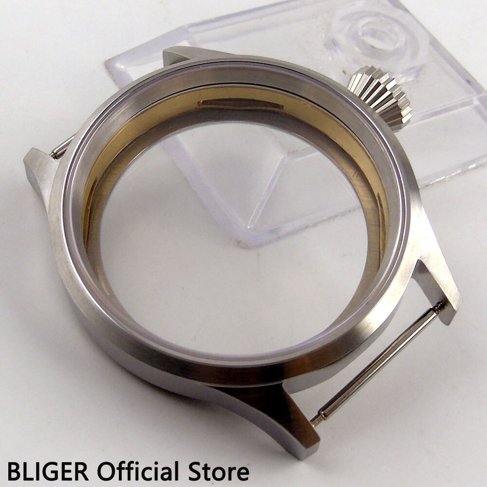 43mm Bliger rvs saffierglas horloge case fit ETA 6497 6498 beweging heren horloge case ok3a