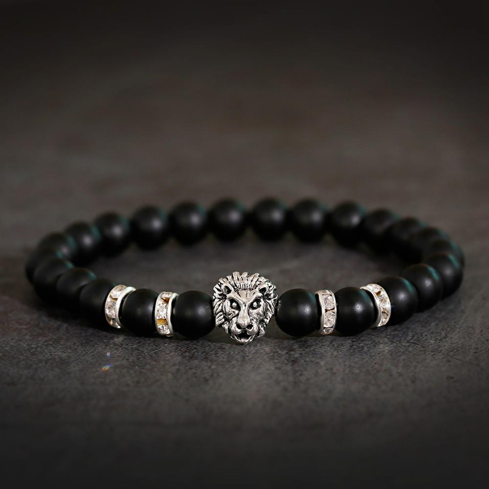 Lion Yoga Bracelet Homme Men Bileklik Charm Black Matte Natural Stone Beads Bracelet Men Braclet Jewelry