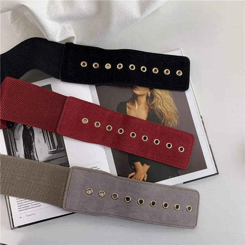 Cinturones de gamuza para mujer, cinturón elástico para ropa de mujer, hebilla de estilo coreano, cinturón ancho elástico que combina con todo, decoración de ropa