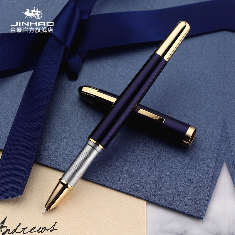 JINHAO 606 Financial Tip Fountain Pen 0.38mm Shine Platinum Steel School Office Business Writing Ink Pens Stationery: Blue