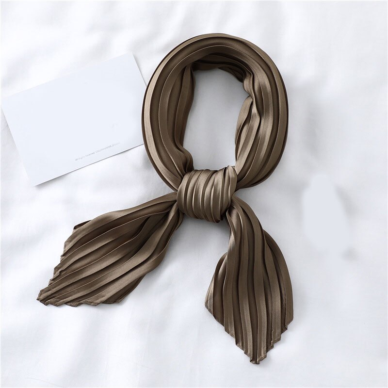 70*70cm satin plisseret lille ring tørklæde luksus ensfarvet silke hals tørklæder femme crinkle hårbånd tørklæder