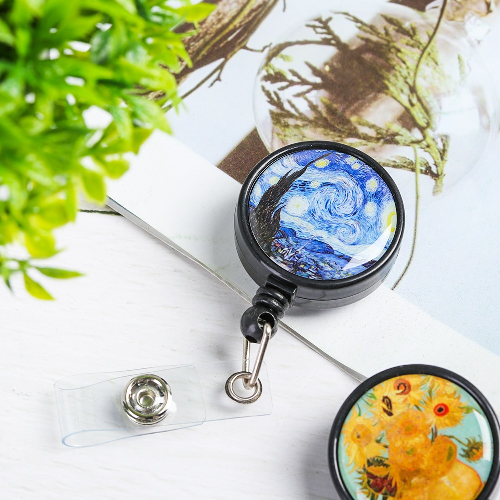 Retractable Nurse Badge Reel Clip Flower Pattern IC Name Card Badge Holder Nurse ID Name Card Unisex