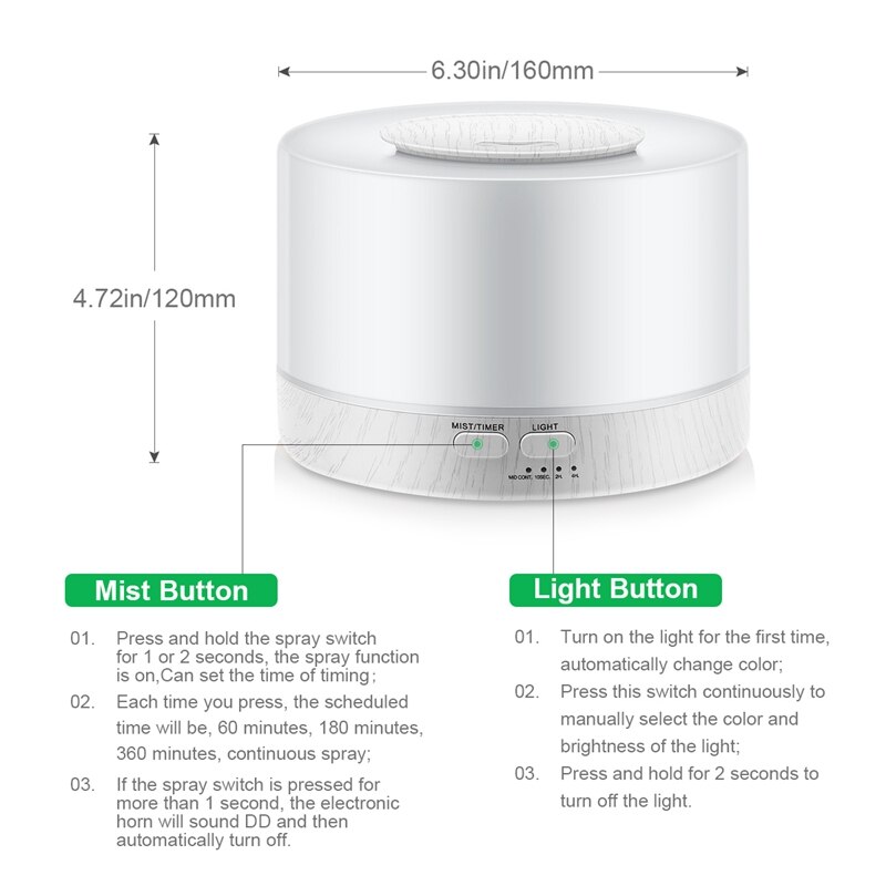 Diffuseur d'huiles parfumées cylindrique à télécommande, humidificateur et vaporisateur avec 7 led colorées, prise us/uk/eu/au/jp