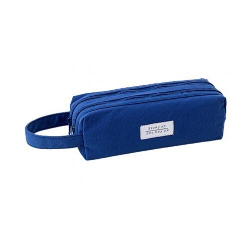 Draagbare Dubbele Laag Grote Capaciteit Etui Tas Creatieve Korea Stof Pen Box Pouch Case School Office Stationarys Levert: Marineblauw