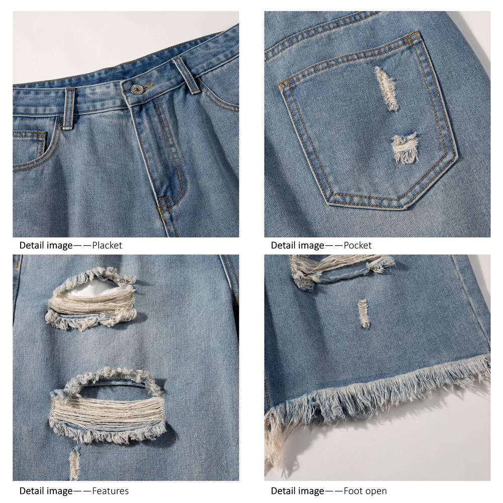 AIOPESON Original Ripped Denim Shorts Men's Women's Retro Street Trend Shorts Men's Pants