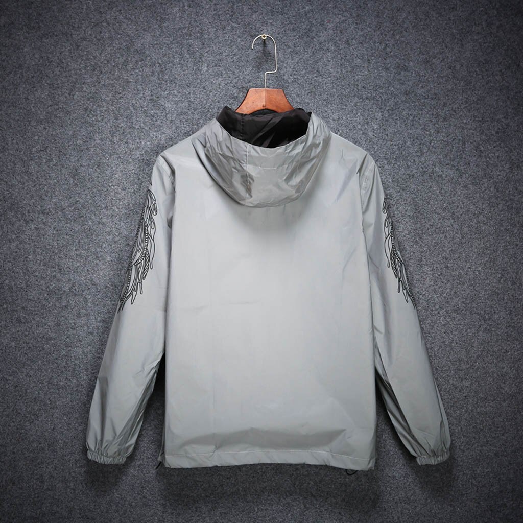 Reflective Jacket Men Women Harajuku Windbreaker Jackets Hooded Streetwear Coat Hooded Fluorescent Clothing Cycling Jacket