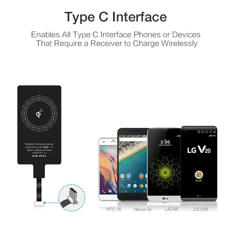 Receptor de carga inalámbrica, adaptador de carga inalámbrica tipo C, soporte Lightning MicroUSB para teléfono Android, carga inalámbrica