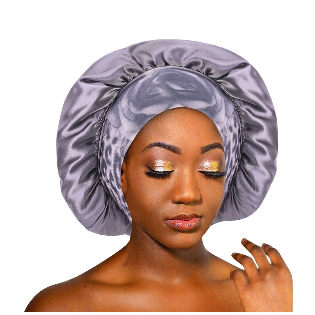 Reversible Satin Bonnet Double Layer Adjustable Size Sleep Night Cap Head Cover Bonnet Hat For For Curly Springy Hair Black
